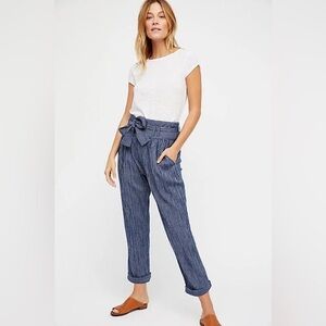 Free People Womens 2 Rumors Have It Harem Pants Tapered Striped Blue High Rise